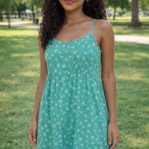 wild fable Teal Floral Spaghetti‑Strap Mini Dress
